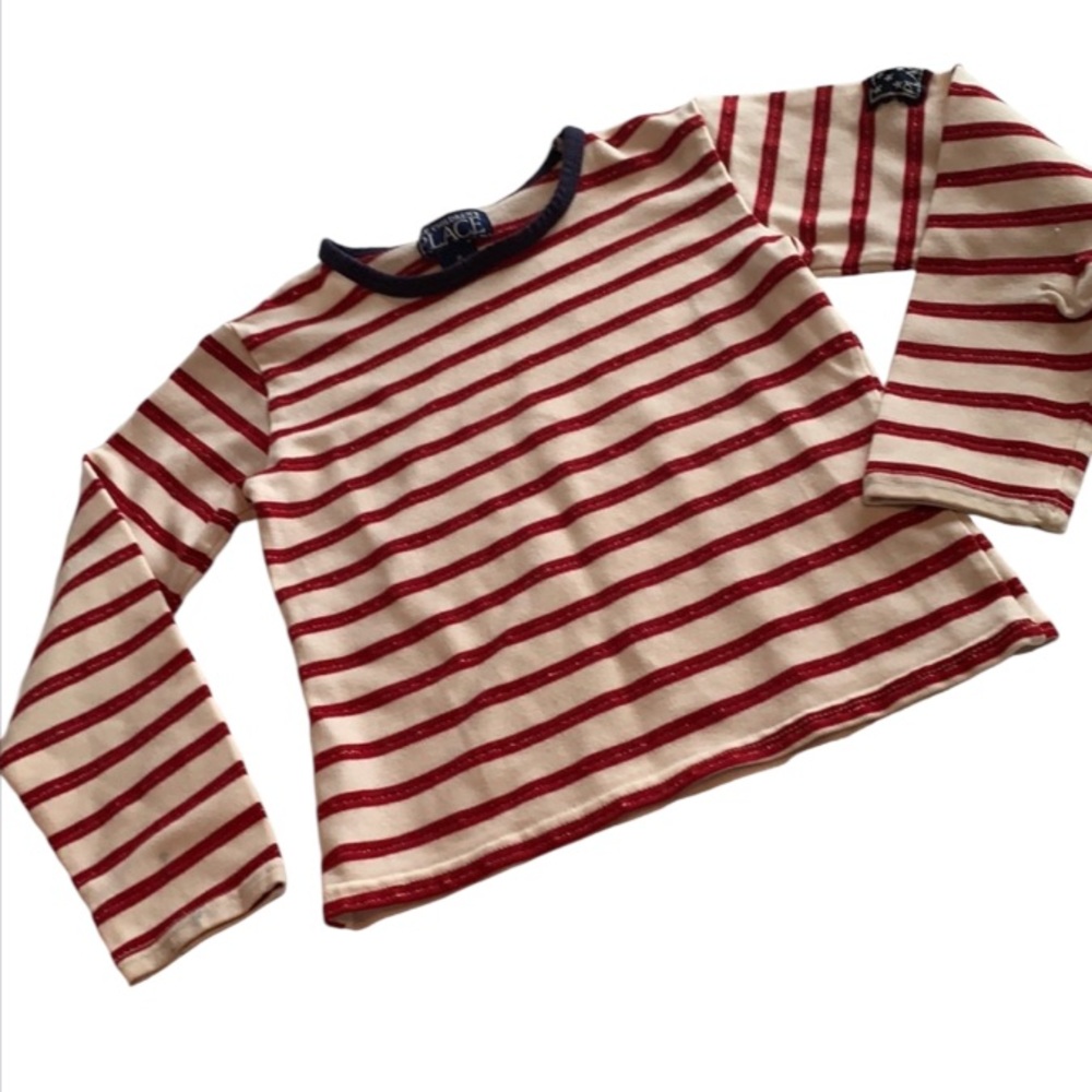 The children’s place TCP flag red white blue striped glitter top girl 8 Y2K